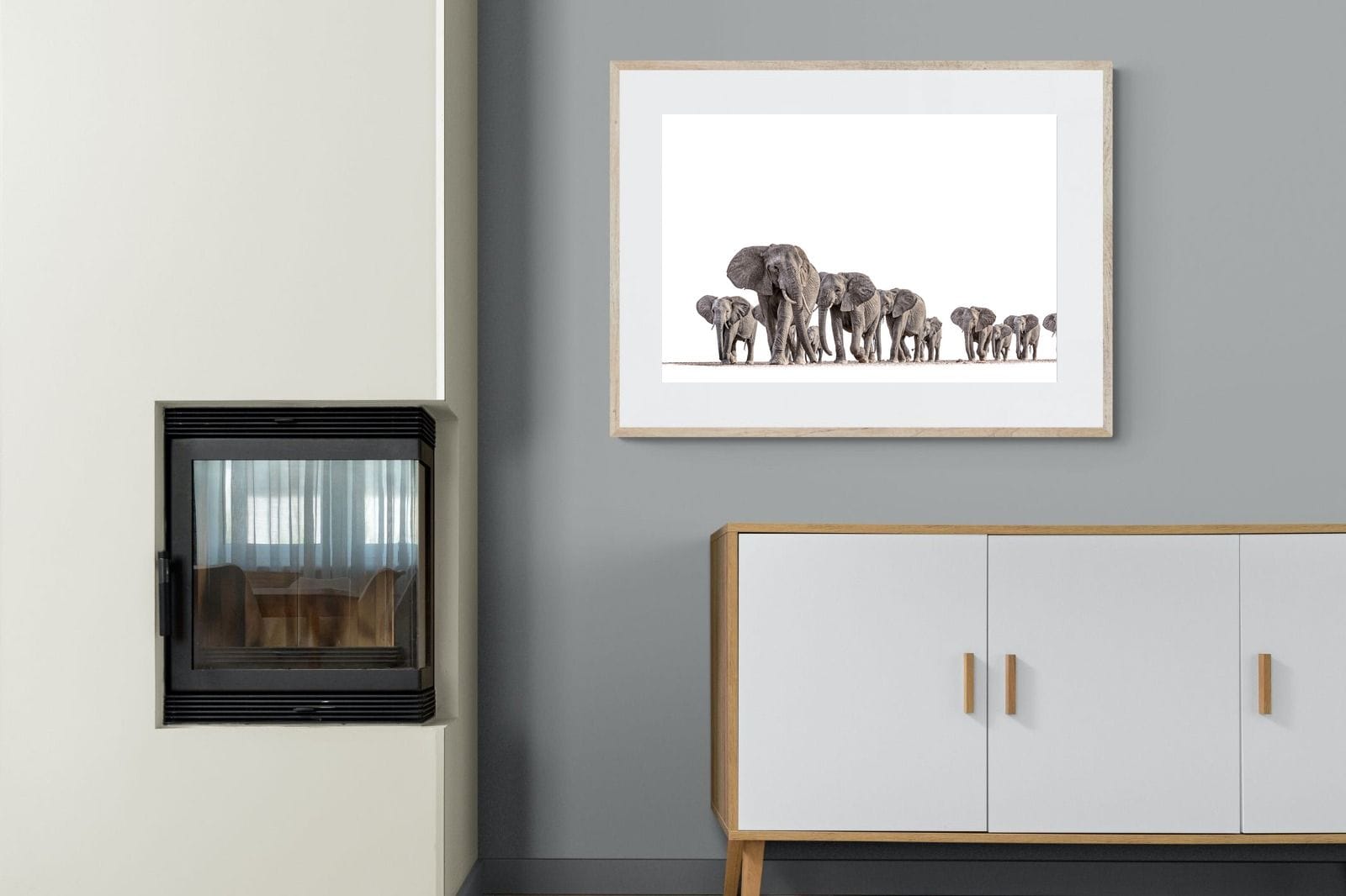 Elephant Convoy (high key)-Wall_Art-100 x 75cm-Framed Print-Wood-Pixalot