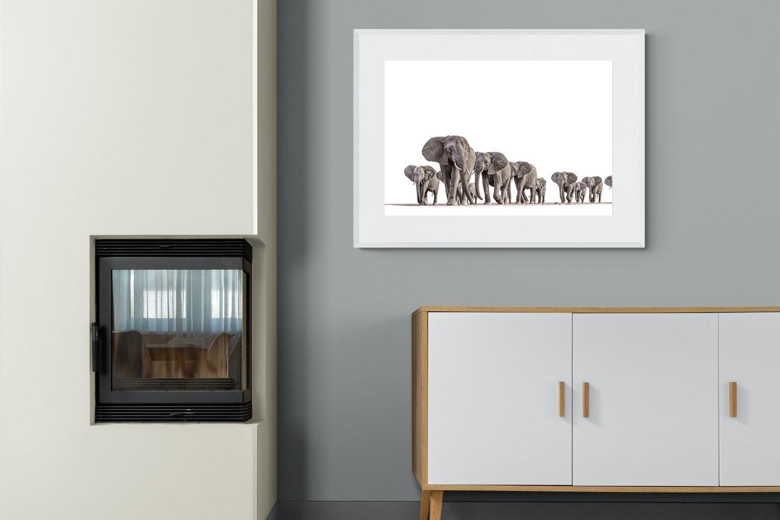 Elephant Convoy (high key)-Wall_Art-100 x 75cm-Framed Print-White-Pixalot