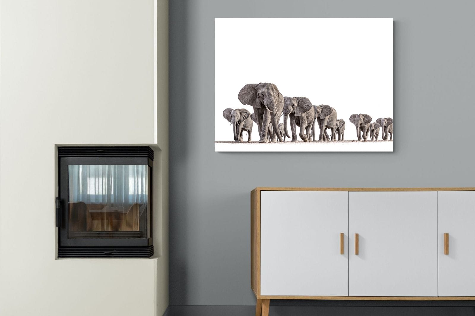 Elephant Convoy (high key)-Wall_Art-100 x 75cm-Mounted Canvas-No Frame-Pixalot