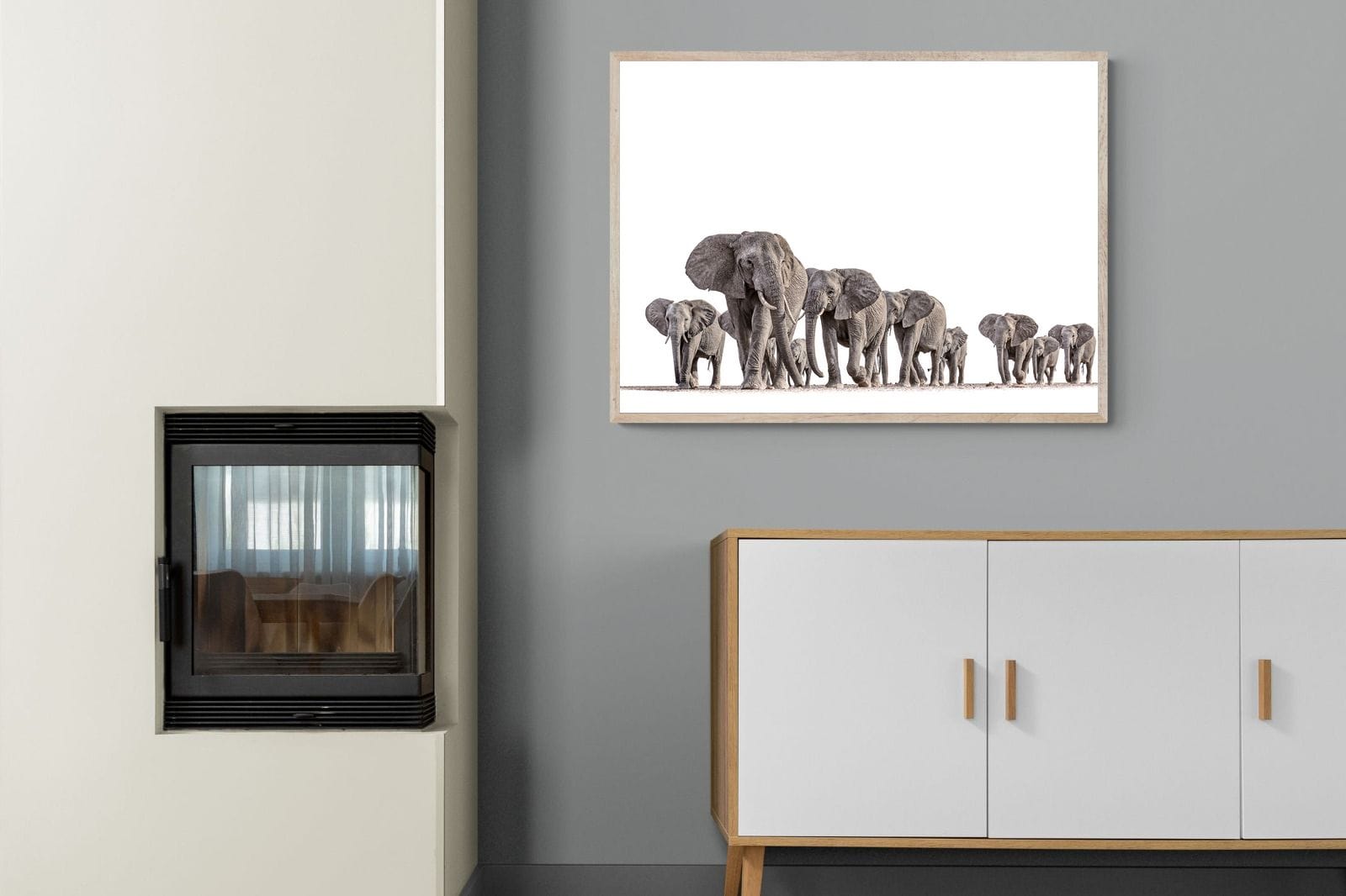 Elephant Convoy (high key)-Wall_Art-100 x 75cm-Mounted Canvas-Wood-Pixalot