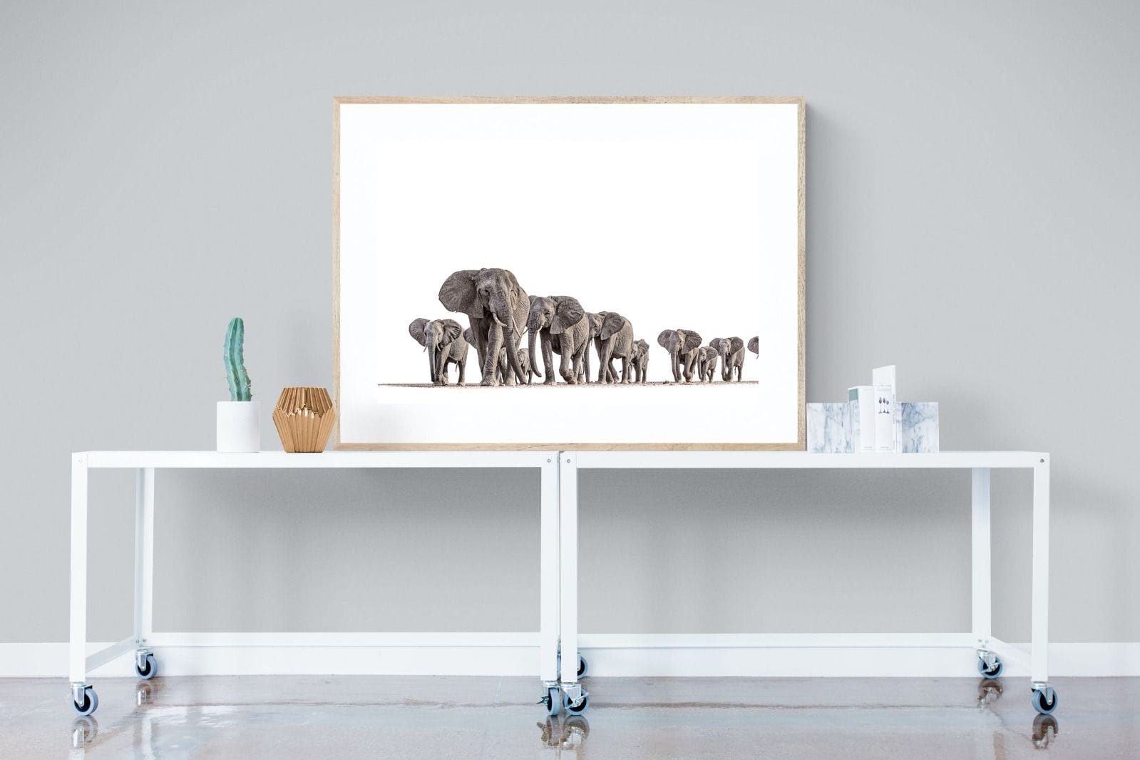 Elephant Convoy (high key)-Wall_Art-120 x 90cm-Framed Print-Wood-Pixalot