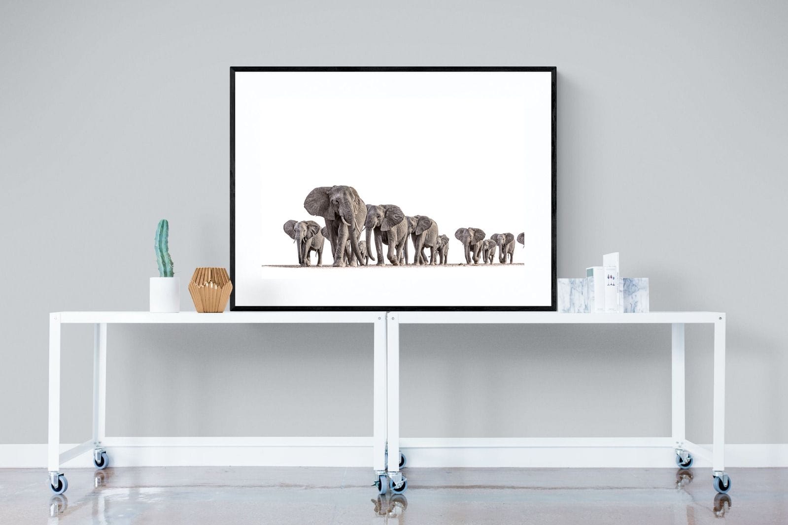 Elephant Convoy (high key)-Wall_Art-120 x 90cm-Framed Print-Black-Pixalot