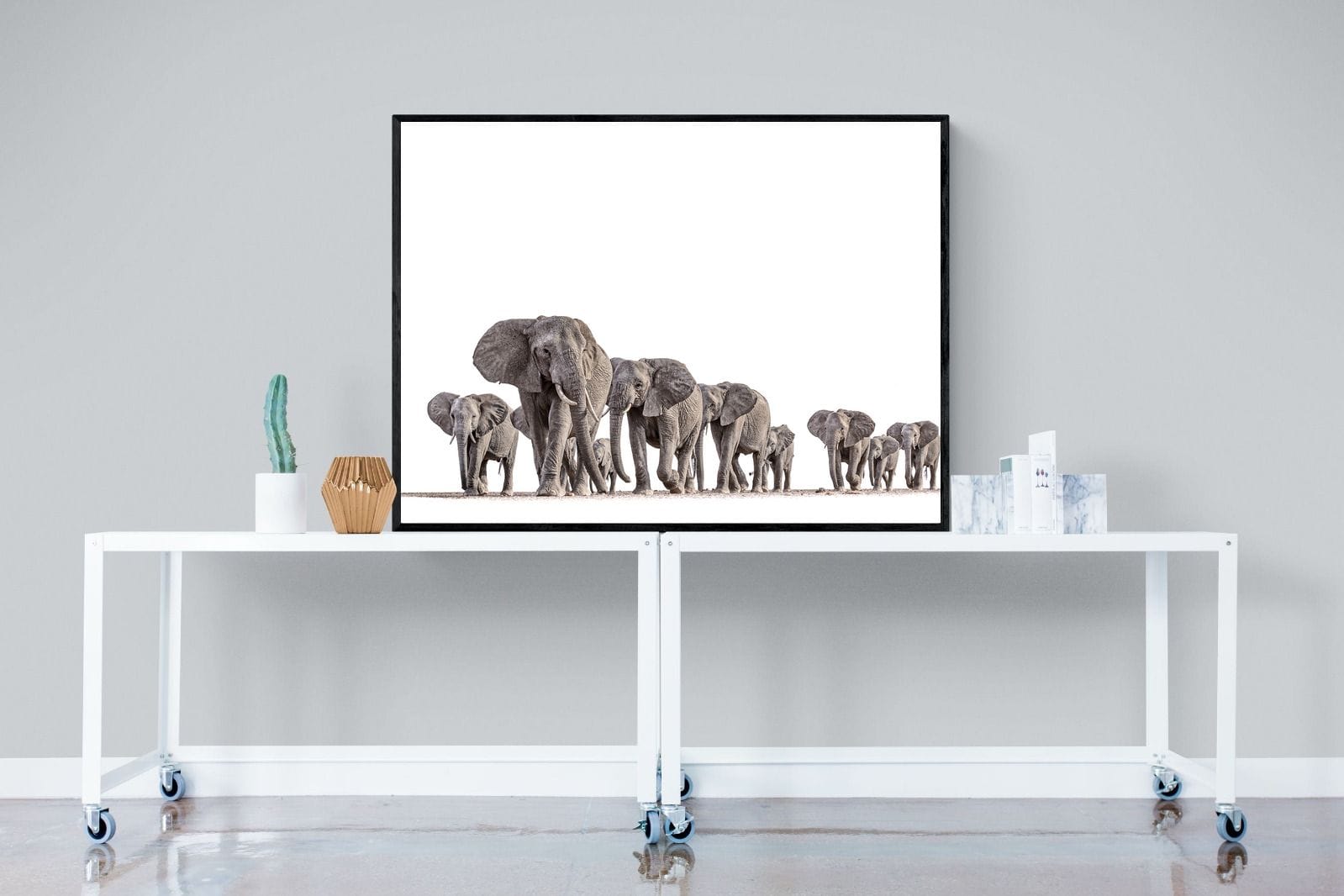 Elephant Convoy (high key)-Wall_Art-120 x 90cm-Mounted Canvas-Black-Pixalot