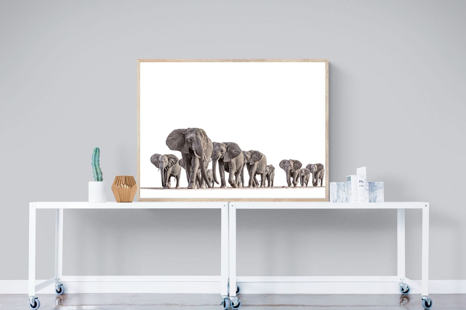 Elephant Convoy (high key)-Wall_Art-120 x 90cm-Mounted Canvas-Wood-Pixalot