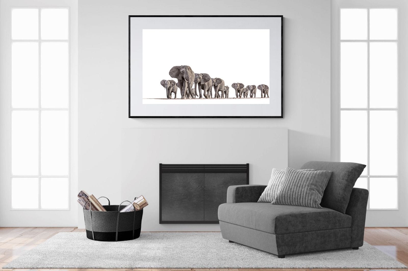 Elephant Convoy (high key)-Wall_Art-150 x 100cm-Framed Print-Black-Pixalot