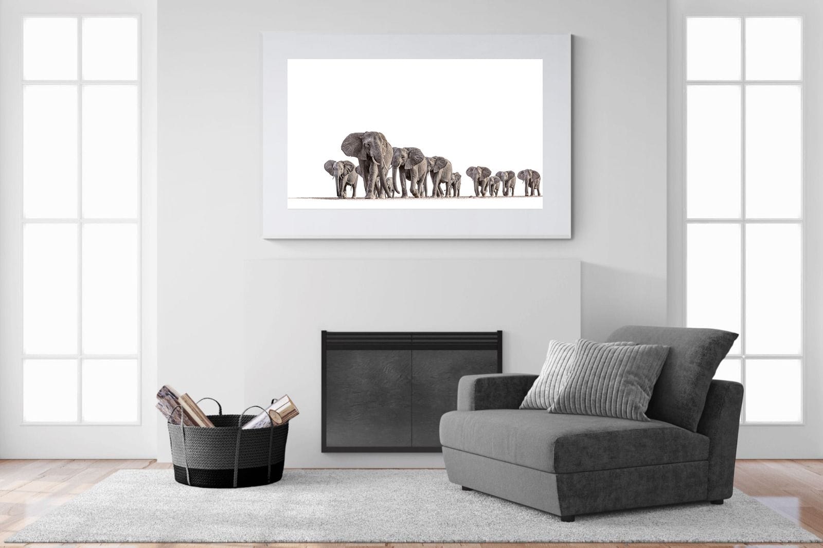 Elephant Convoy (high key)-Wall_Art-150 x 100cm-Framed Print-White-Pixalot