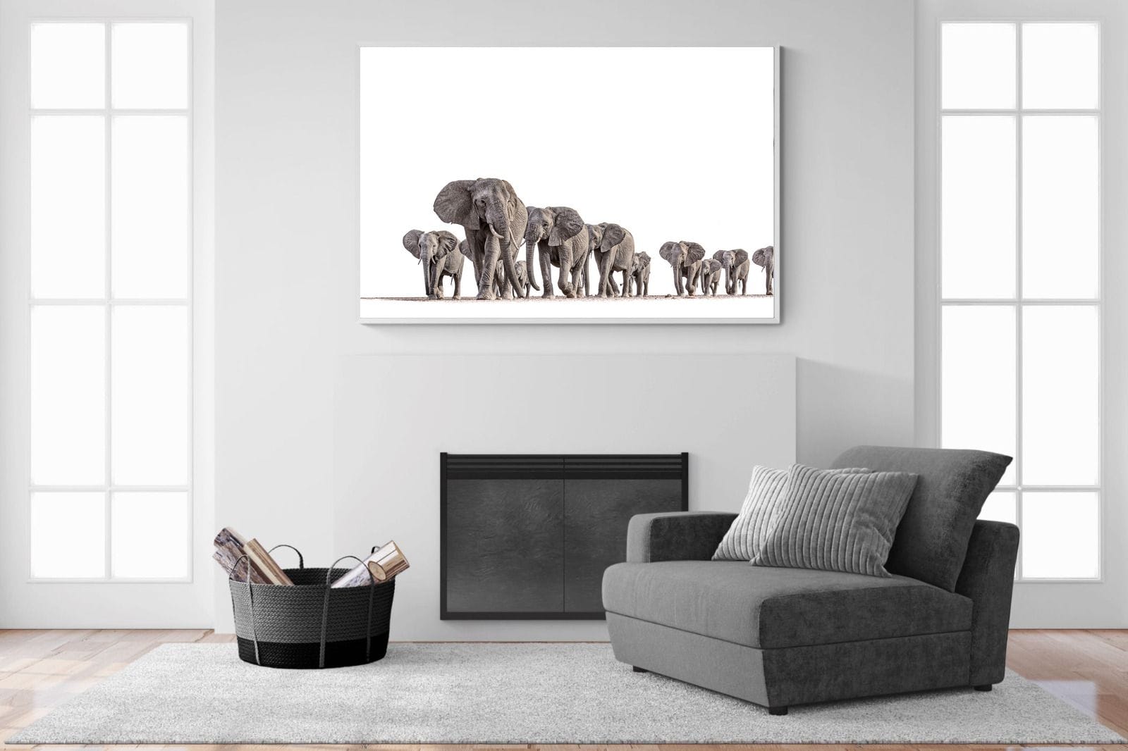 Elephant Convoy (high key)-Wall_Art-150 x 100cm-Mounted Canvas-White-Pixalot