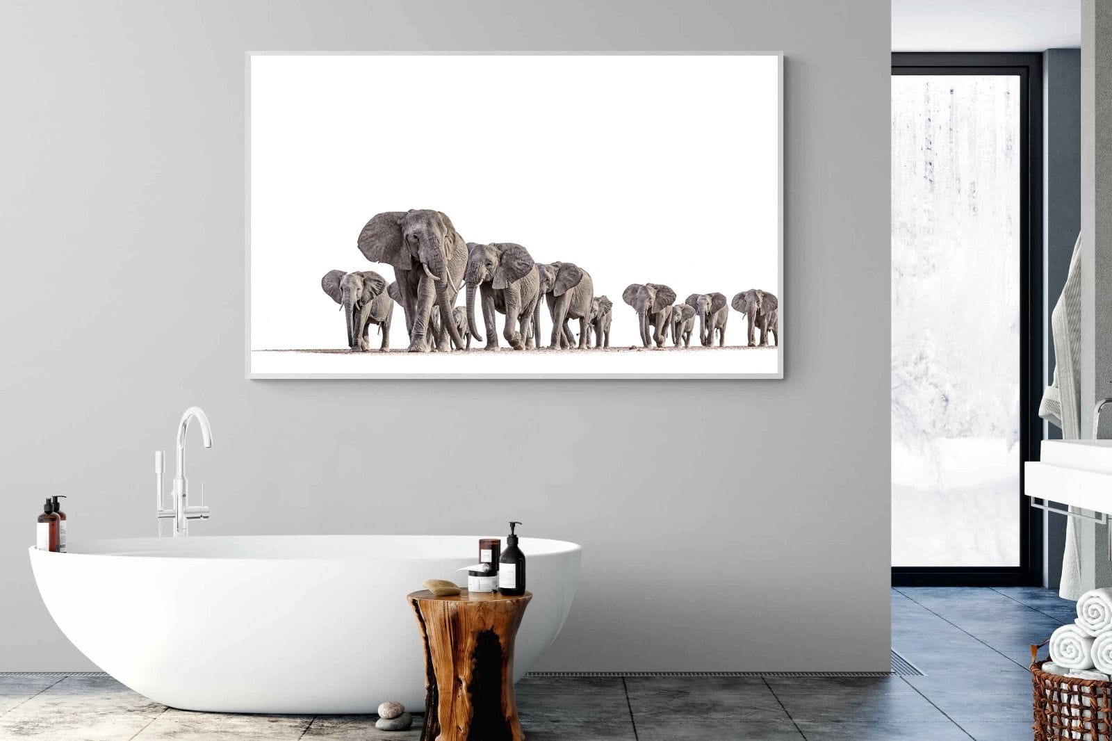 Elephant Convoy (high key)-Wall_Art-180 x 110cm-Mounted Canvas-White-Pixalot