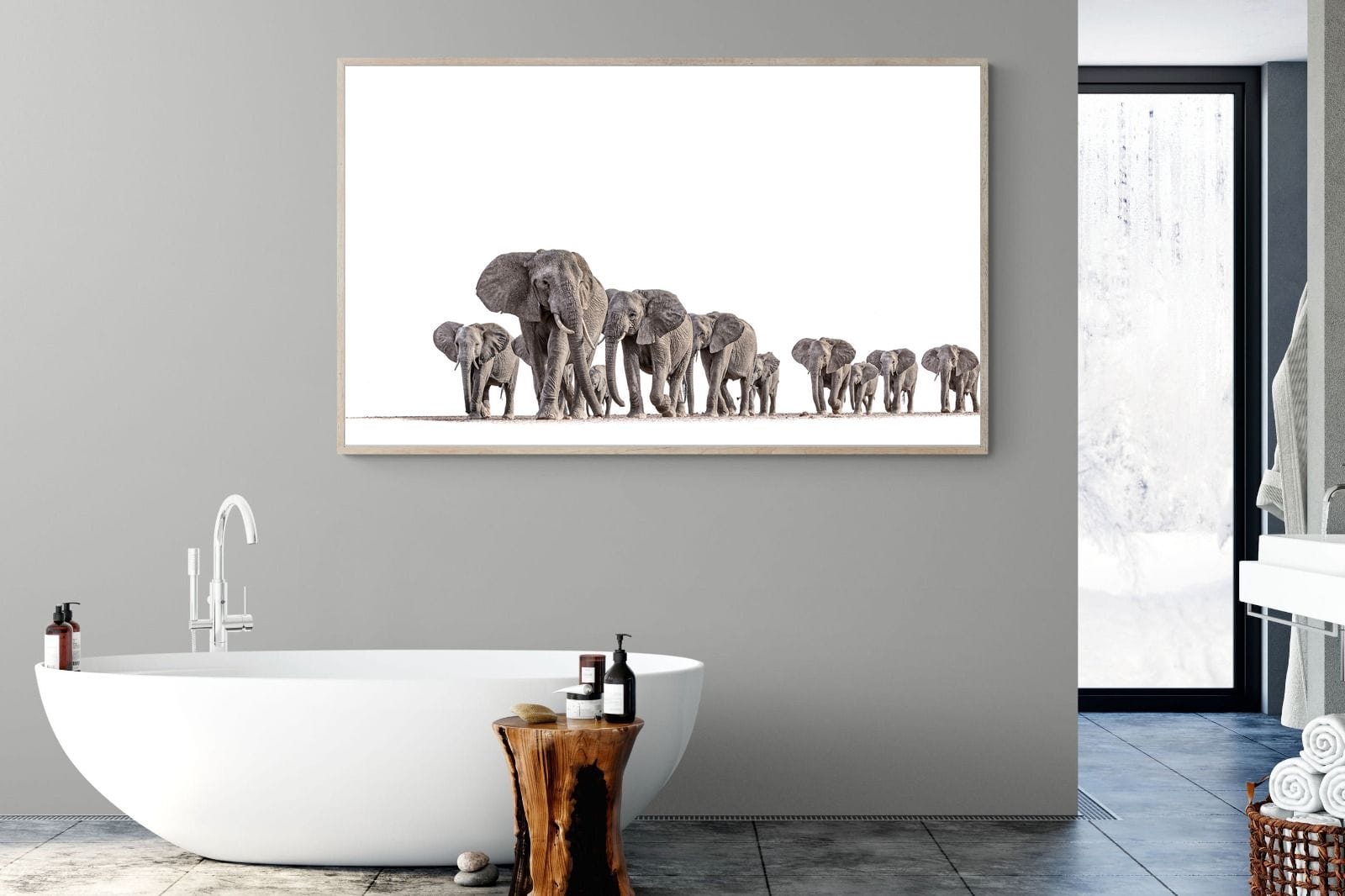 Elephant Convoy (high key)-Wall_Art-180 x 110cm-Mounted Canvas-Wood-Pixalot