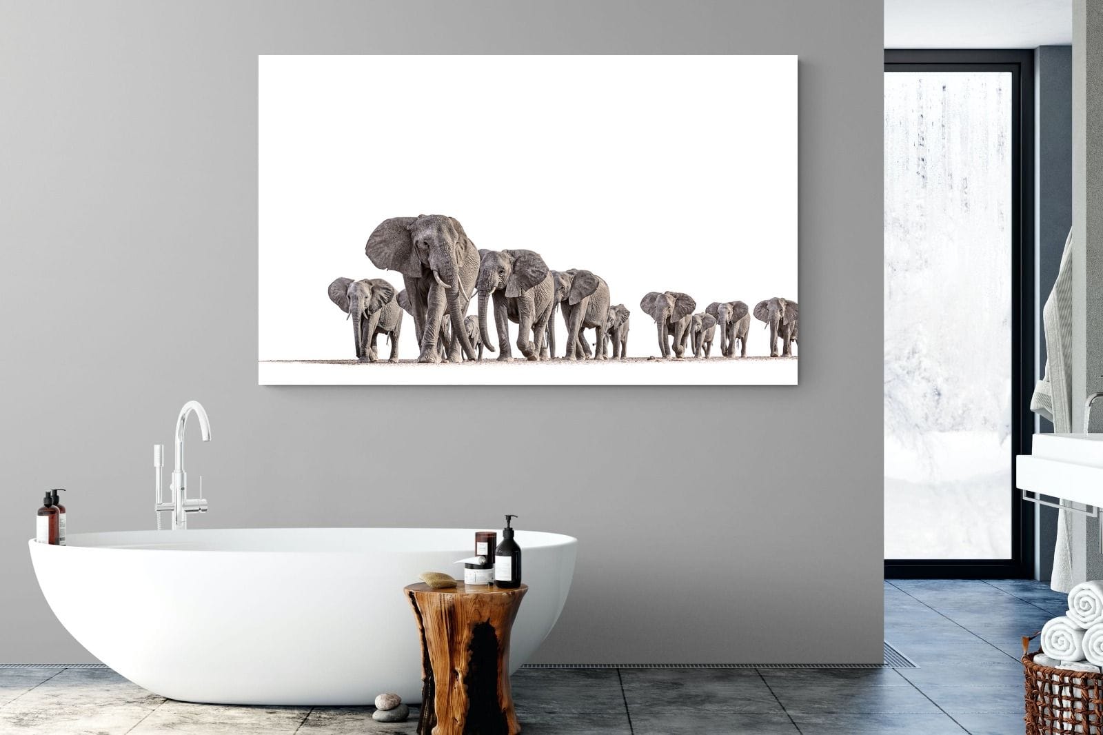 Elephant Convoy (high key)-Wall_Art-180 x 110cm-Mounted Canvas-No Frame-Pixalot