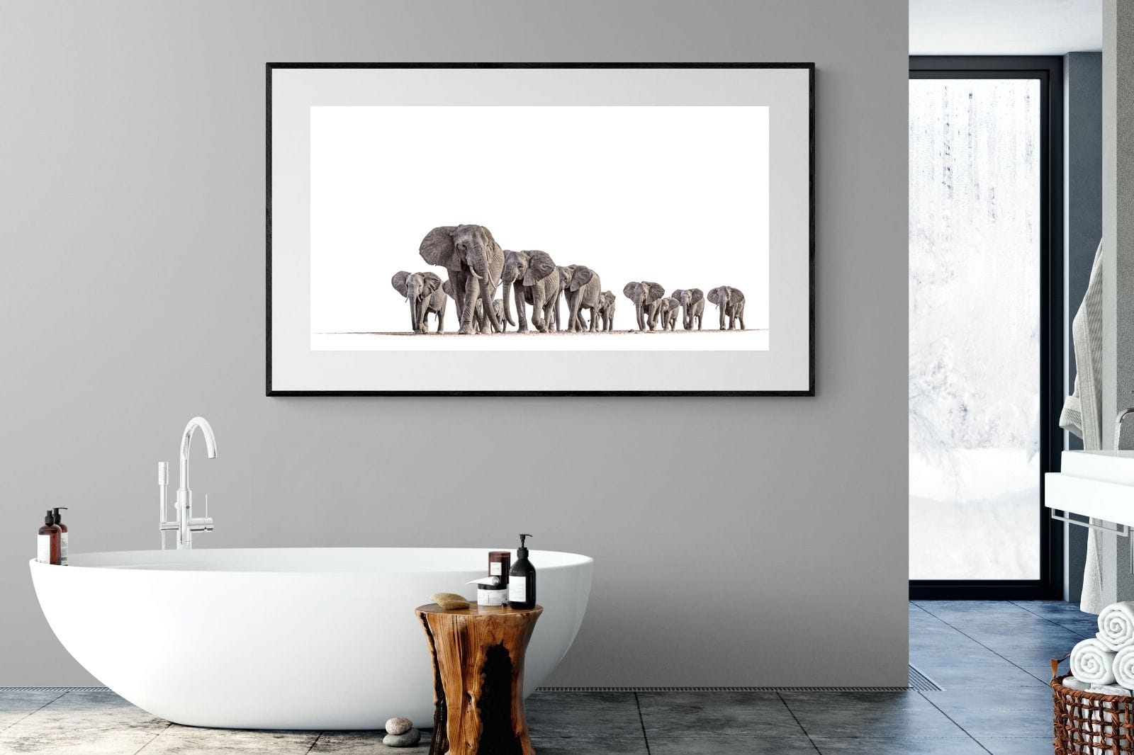 Elephant Convoy (high key)-Wall_Art-180 x 110cm-Framed Print-Black-Pixalot