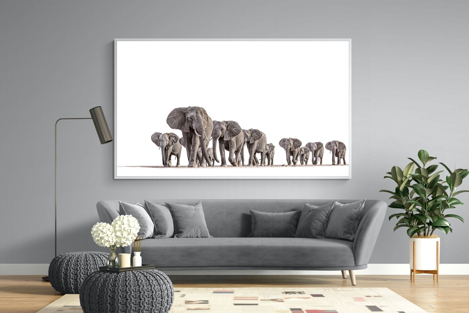 Elephant Convoy (high key)-Wall_Art-220 x 130cm-Mounted Canvas-White-Pixalot