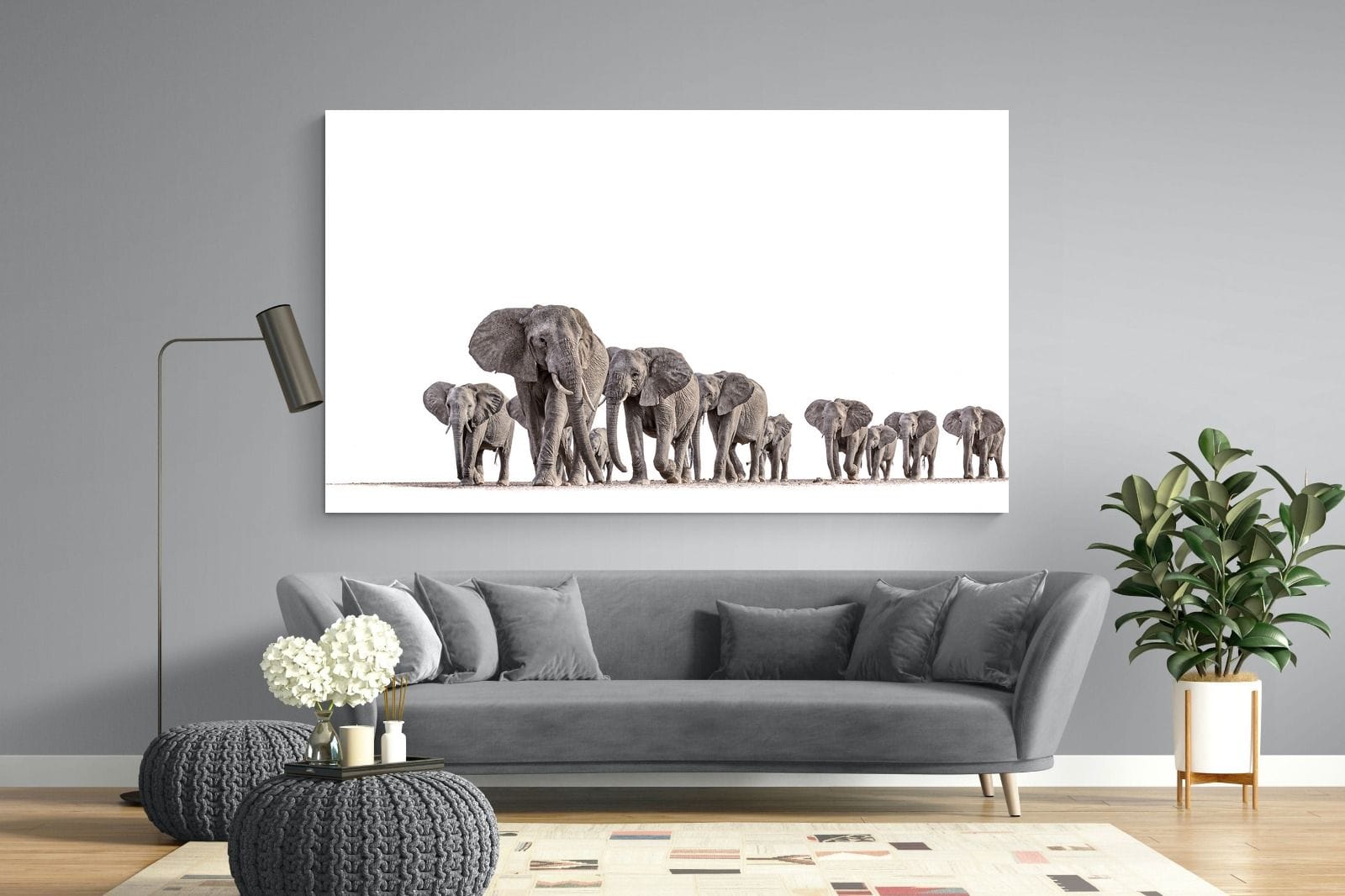 Elephant Convoy (high key)-Wall_Art-220 x 130cm-Mounted Canvas-No Frame-Pixalot