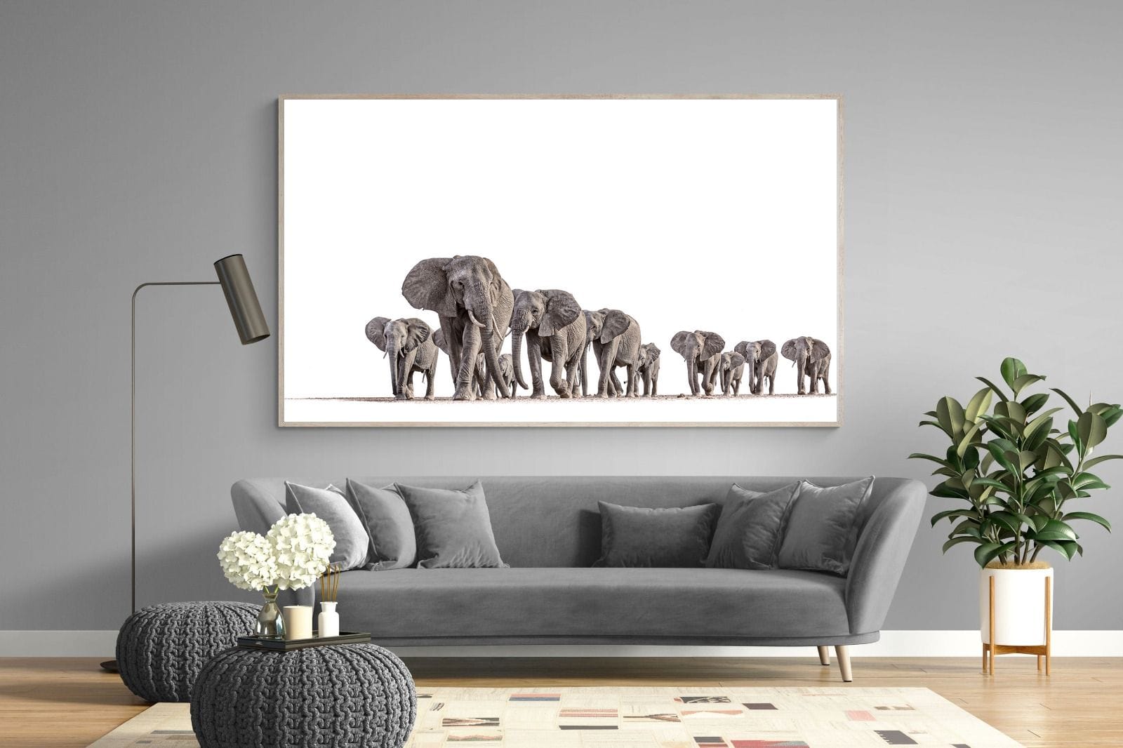 Elephant Convoy (high key)-Wall_Art-220 x 130cm-Mounted Canvas-Wood-Pixalot