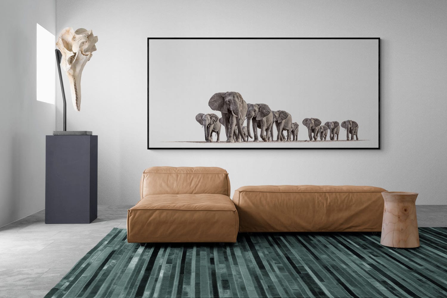 Elephant Convoy (high key)-Wall_Art-275 x 130cm-Mounted Canvas-Black-Pixalot