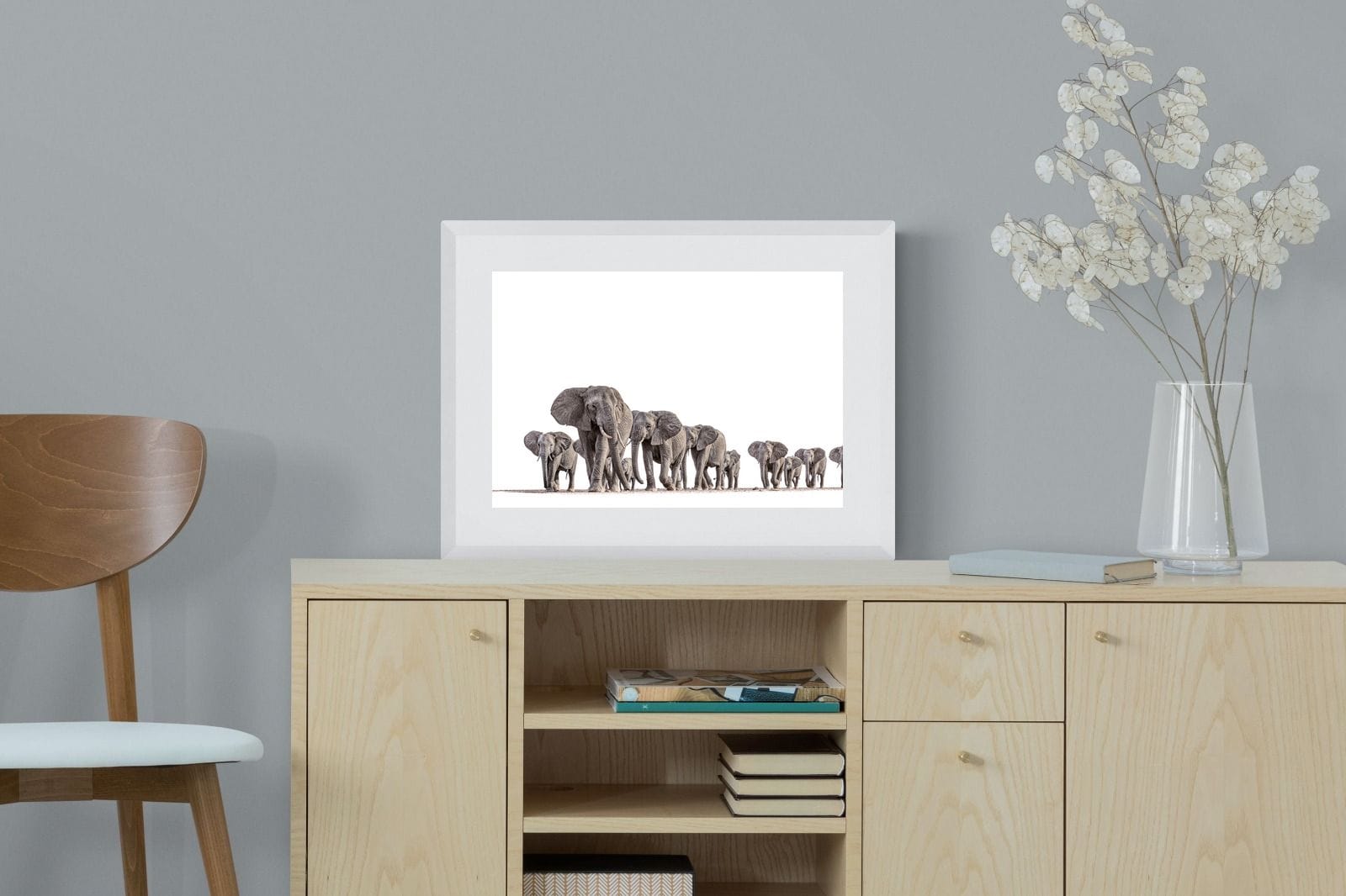 Elephant Convoy (high key)-Wall_Art-60 x 45cm-Framed Print-White-Pixalot