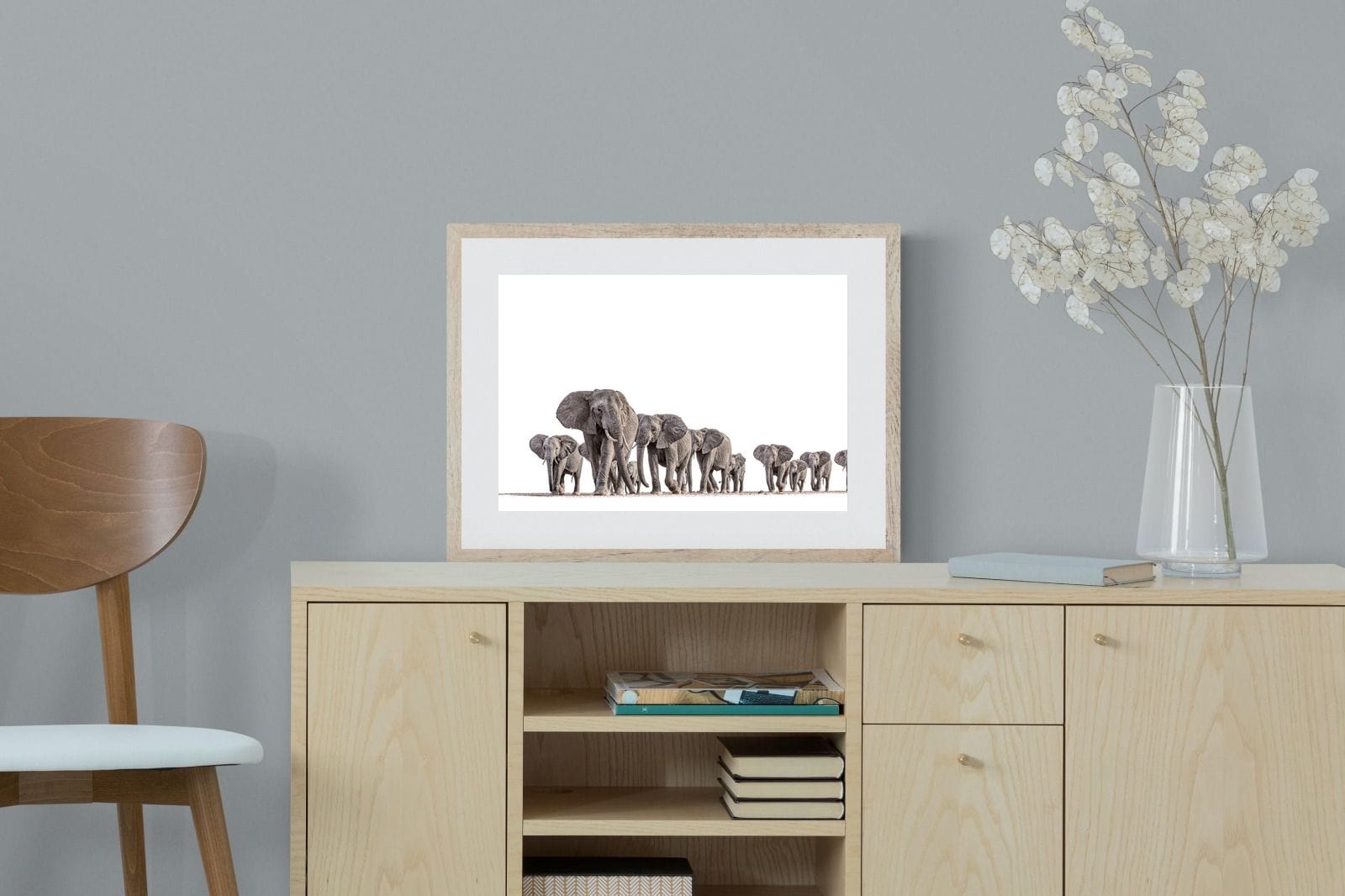 Elephant Convoy (high key)-Wall_Art-60 x 45cm-Framed Print-Wood-Pixalot