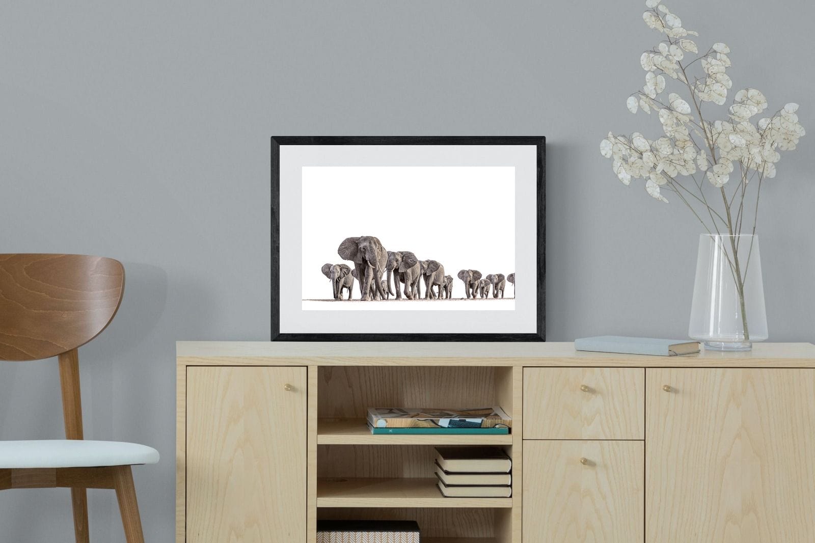 Elephant Convoy (high key)-Wall_Art-60 x 45cm-Framed Print-Black-Pixalot