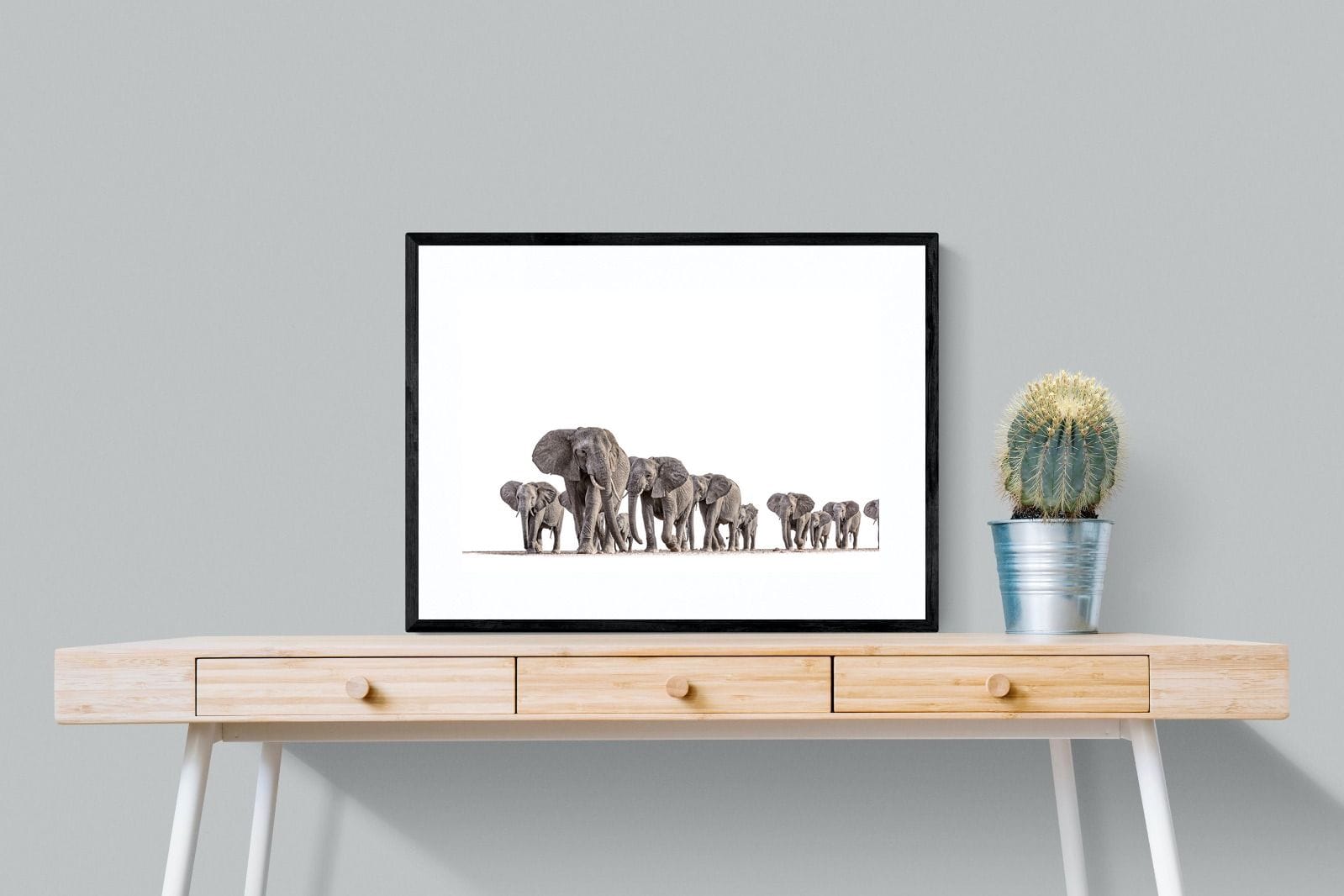 Elephant Convoy (high key)-Wall_Art-80 x 60cm-Framed Print-Black-Pixalot