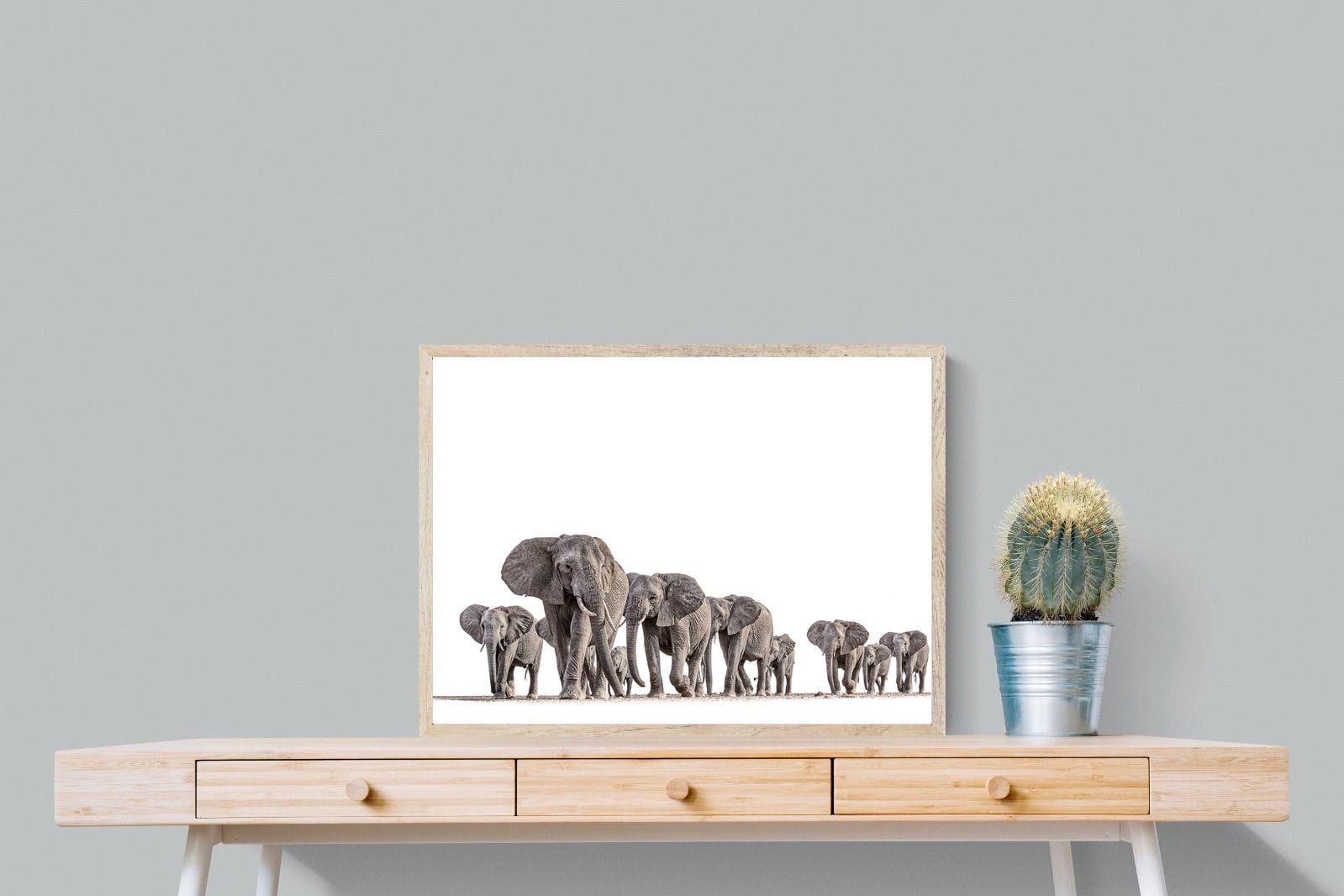 Elephant Convoy (high key)-Wall_Art-80 x 60cm-Mounted Canvas-Wood-Pixalot