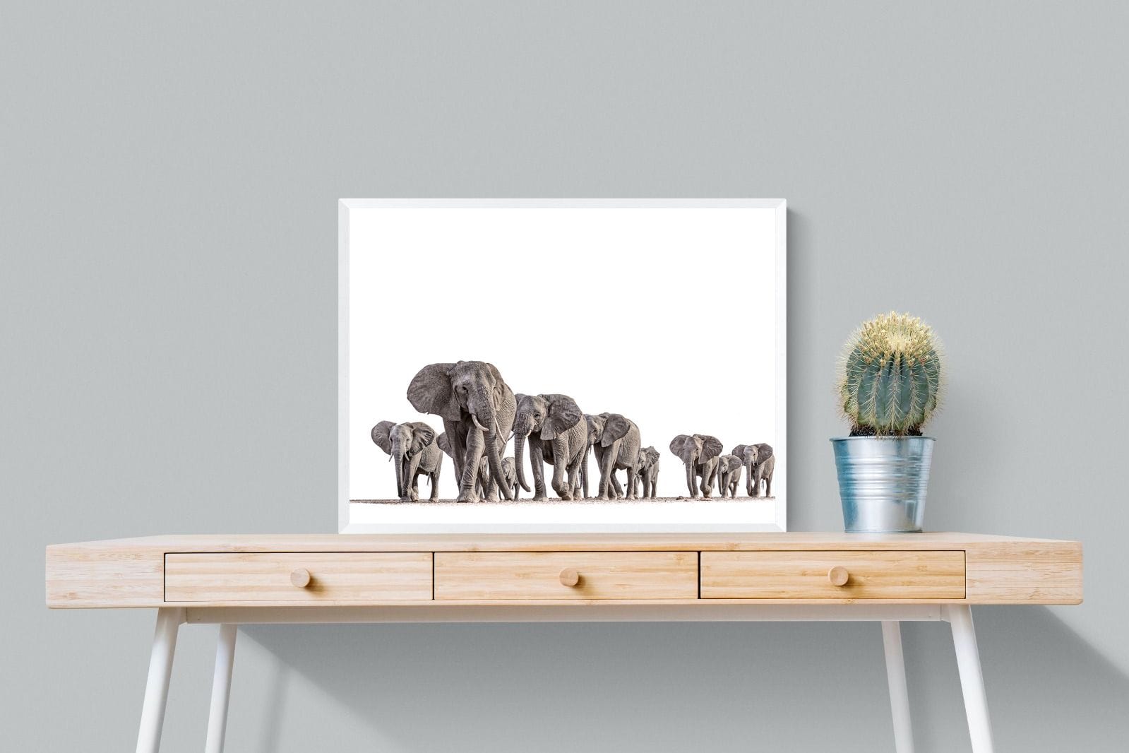 Elephant Convoy (high key)-Wall_Art-80 x 60cm-Mounted Canvas-White-Pixalot