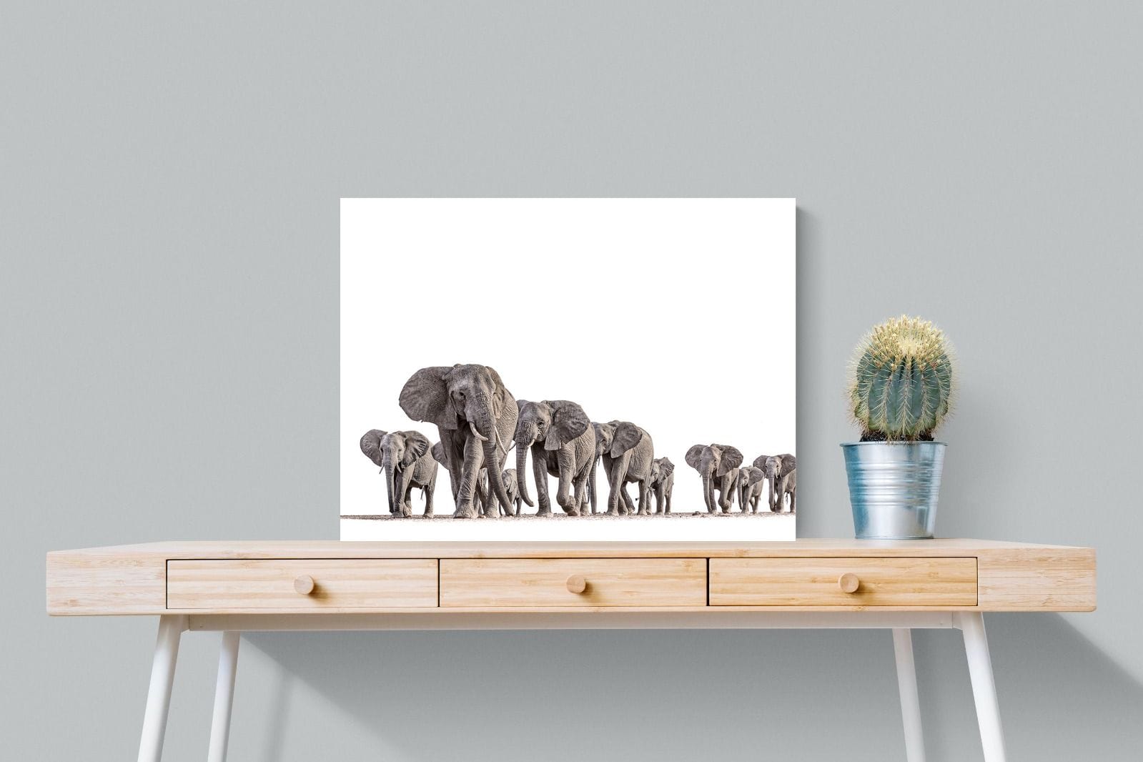 Elephant Convoy (high key)-Wall_Art-80 x 60cm-Mounted Canvas-No Frame-Pixalot