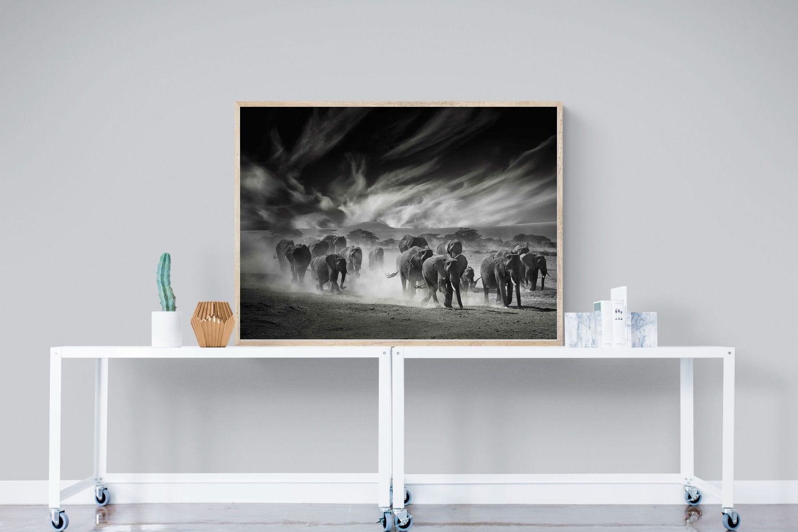 Etosha Elephants-Wall_Art-120 x 90cm-Mounted Canvas-Wood-Pixalot