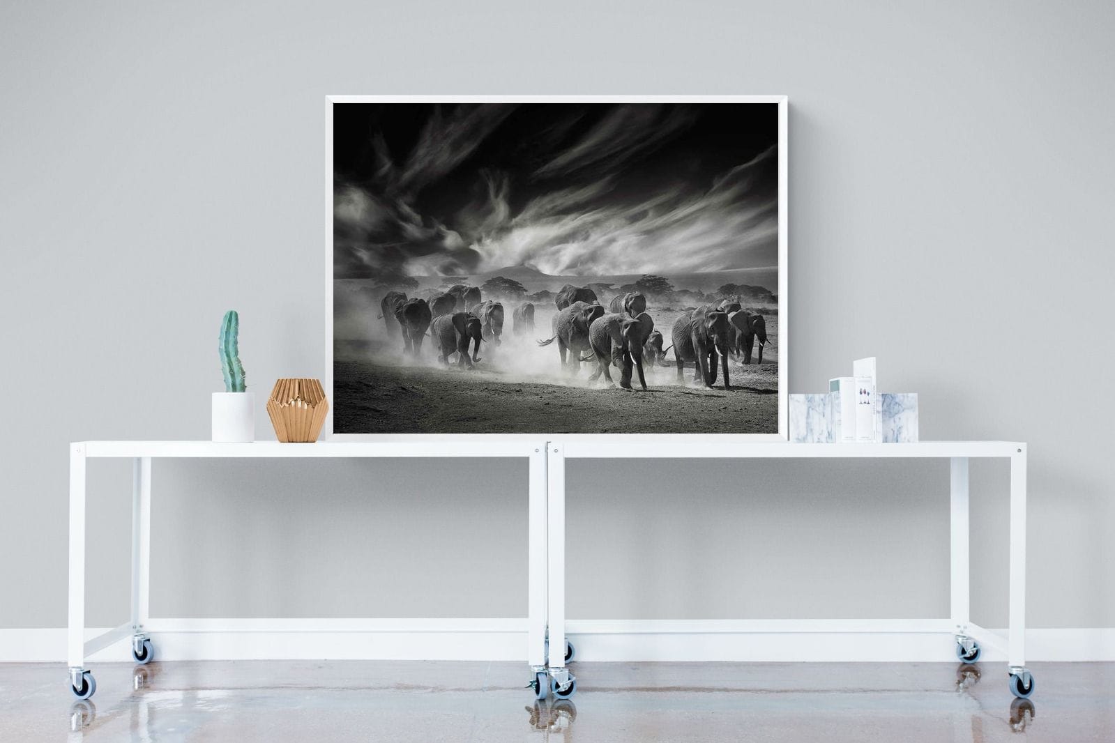 Etosha Elephants-Wall_Art-120 x 90cm-Mounted Canvas-White-Pixalot