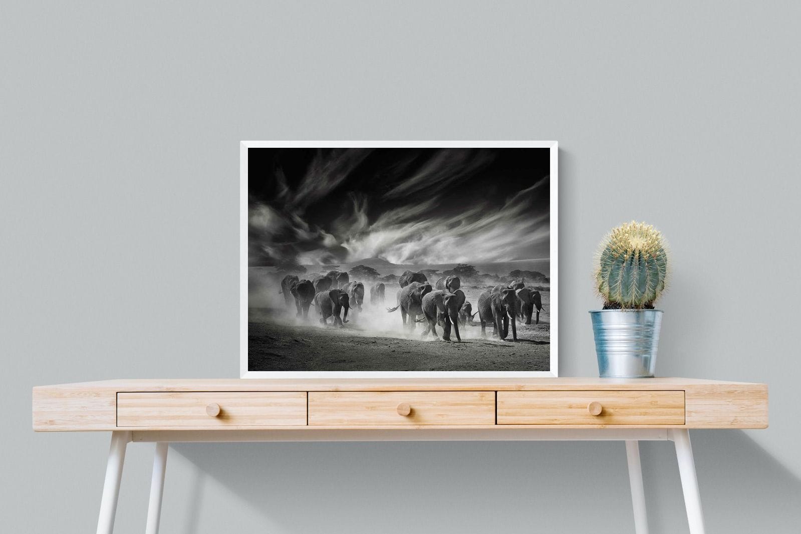 Etosha Elephants-Wall_Art-80 x 60cm-Mounted Canvas-White-Pixalot