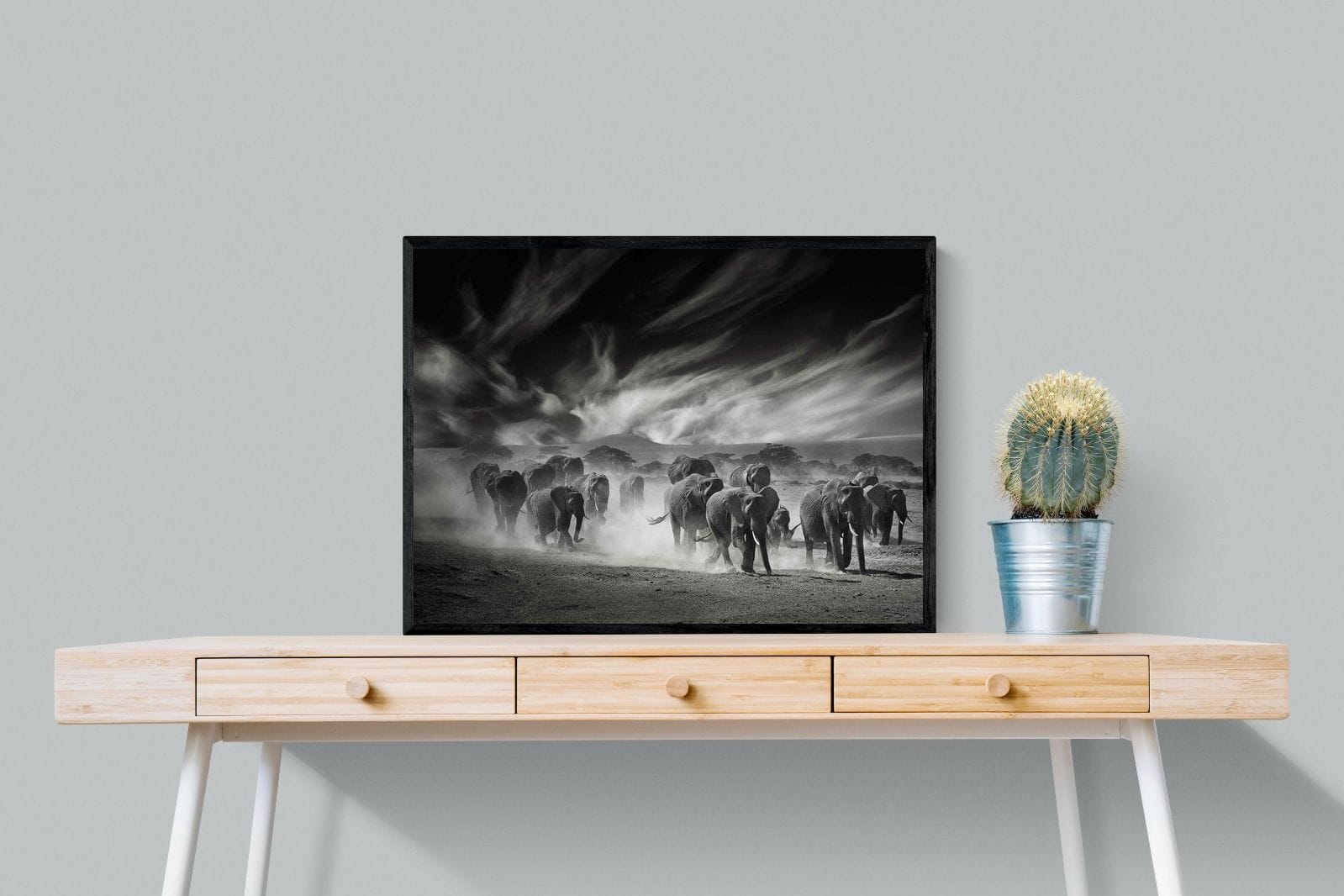 Etosha Elephants-Wall_Art-80 x 60cm-Mounted Canvas-Black-Pixalot