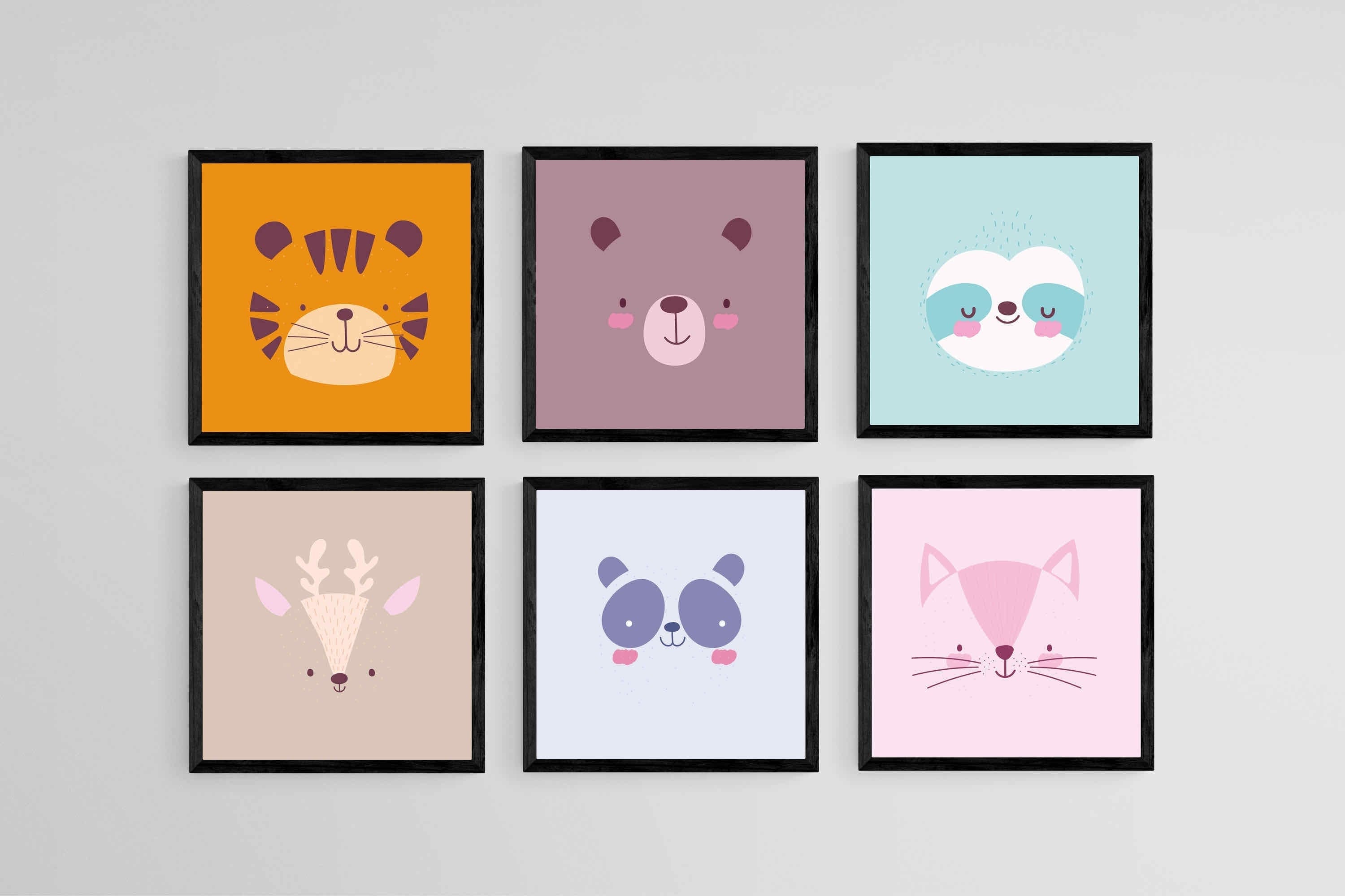 Furry Friends Set-Wall_Art-30 x 30cm (x6)-Mounted Canvas-Black-Pixalot