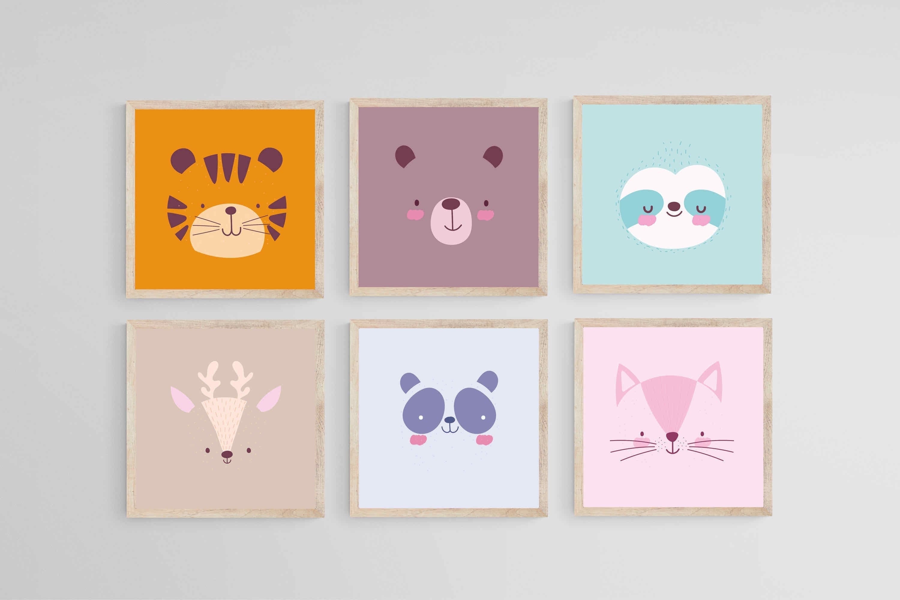 Furry Friends Set-Wall_Art-30 x 30cm (x6)-Mounted Canvas-Wood-Pixalot