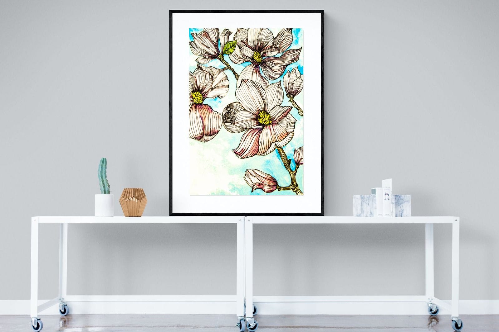 Geraniums-Wall_Art-90 x 120cm-Framed Print-Black-Pixalot