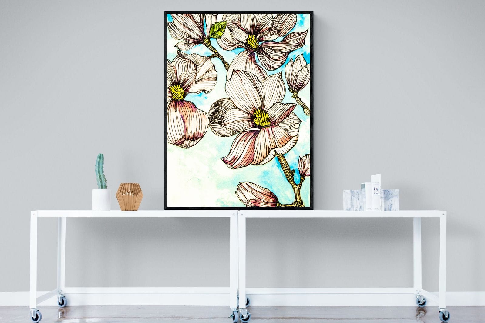 Geraniums-Wall_Art-90 x 120cm-Mounted Canvas-Black-Pixalot