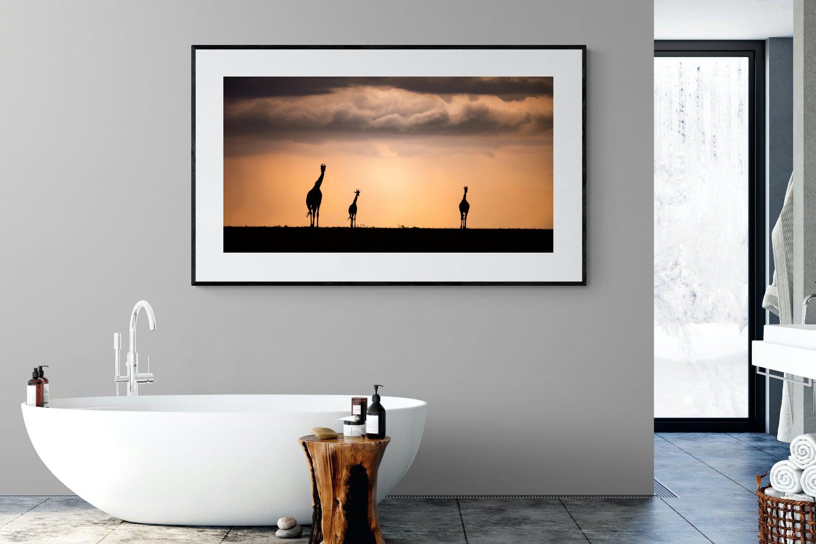 Giraffe Silhouette-Wall_Art-180 x 110cm-Framed Print-Black-Pixalot