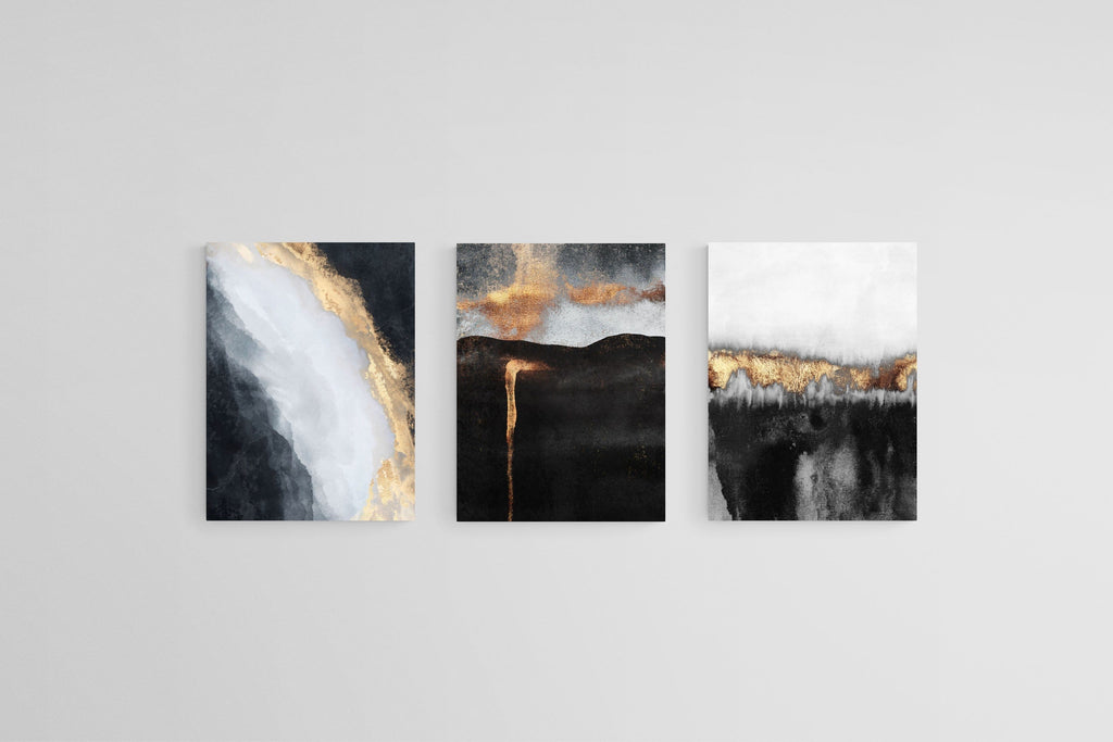 Golden Magma Set-Wall_Art-45 x 60cm (x3)-Mounted Canvas-No Frame-Pixalot