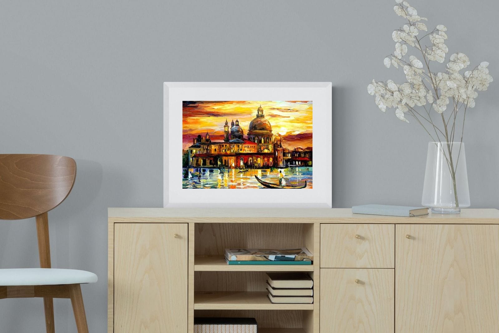 Golden Skies of Venice-Wall_Art-60 x 45cm-Framed Print-White-Pixalot