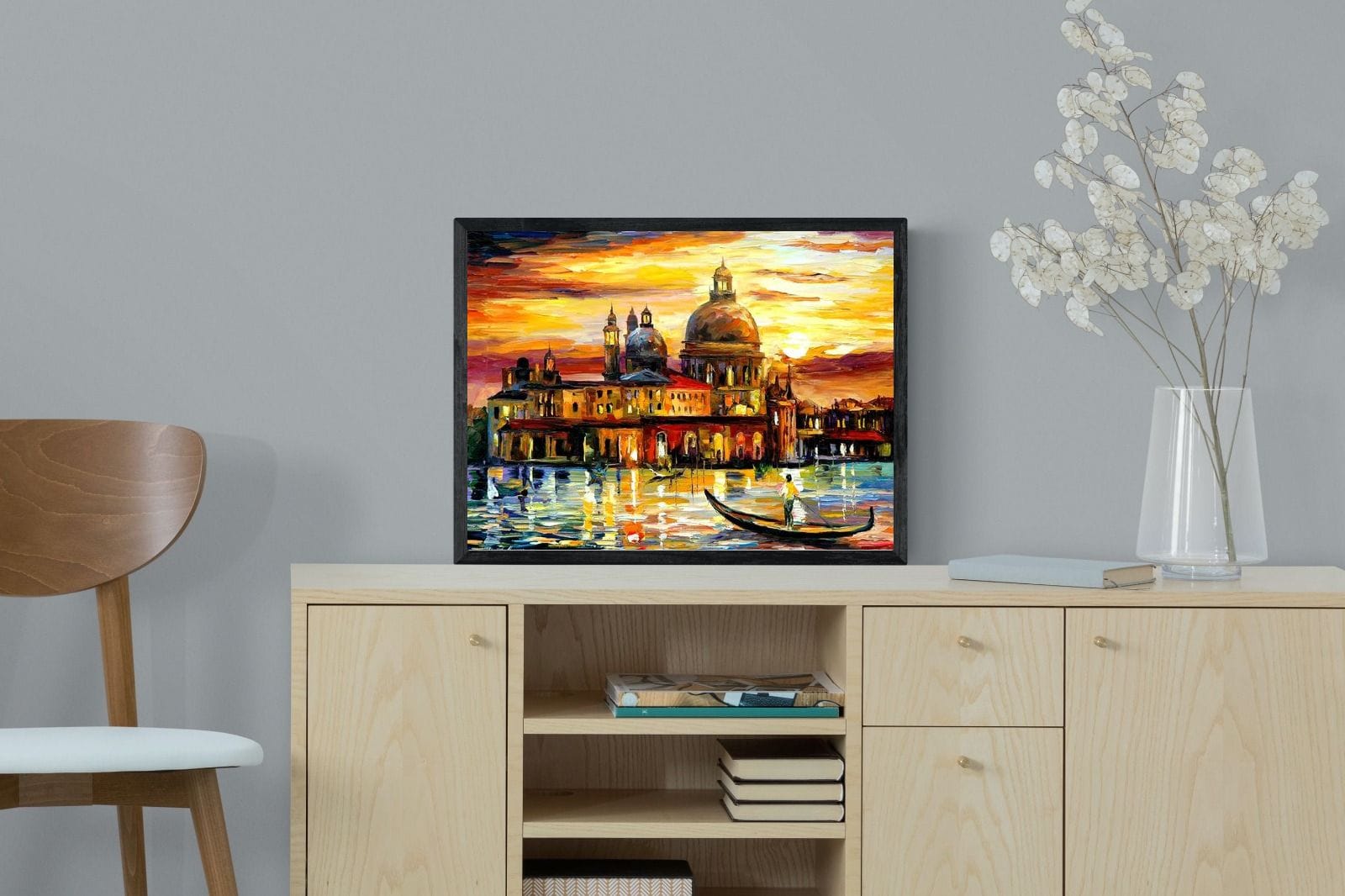 Golden Skies of Venice-Wall_Art-60 x 45cm-Mounted Canvas-Black-Pixalot