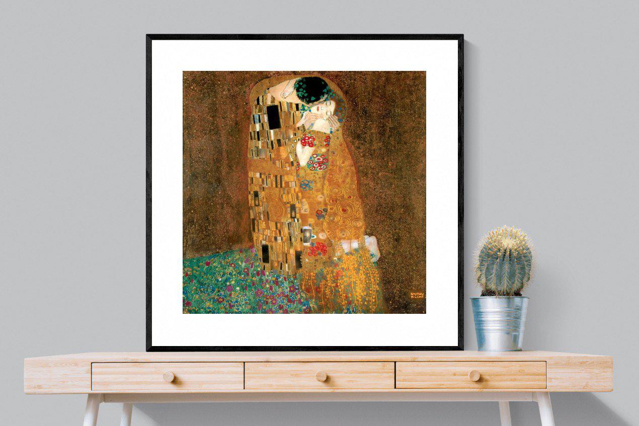 Gustav Klimt The Kiss-Wall_Art-100 x 100cm-Framed Print-Black-Pixalot