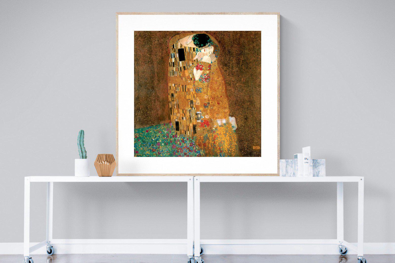 Gustav Klimt The Kiss-Wall_Art-120 x 120cm-Framed Print-Wood-Pixalot