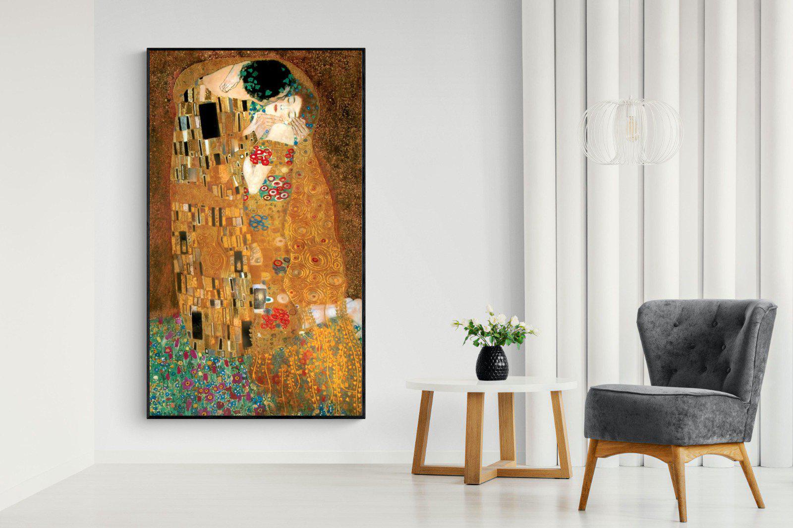 Gustav Klimt The Kiss-Wall_Art-130 x 220cm-Mounted Canvas-Black-Pixalot