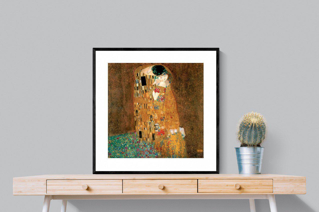 Gustav Klimt The Kiss-Wall_Art-80 x 80cm-Framed Print-Black-Pixalot
