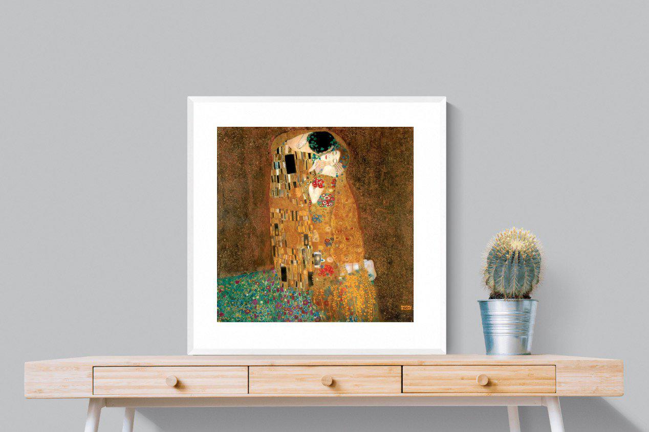 Gustav Klimt The Kiss-Wall_Art-80 x 80cm-Framed Print-White-Pixalot