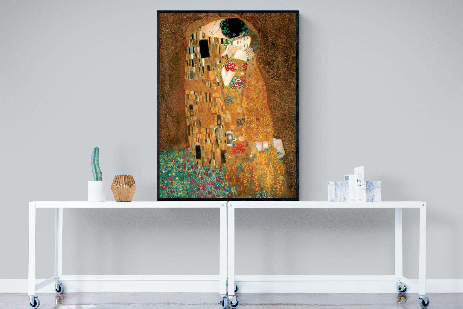 Gustav Klimt The Kiss-Wall_Art-90 x 120cm-Mounted Canvas-Black-Pixalot