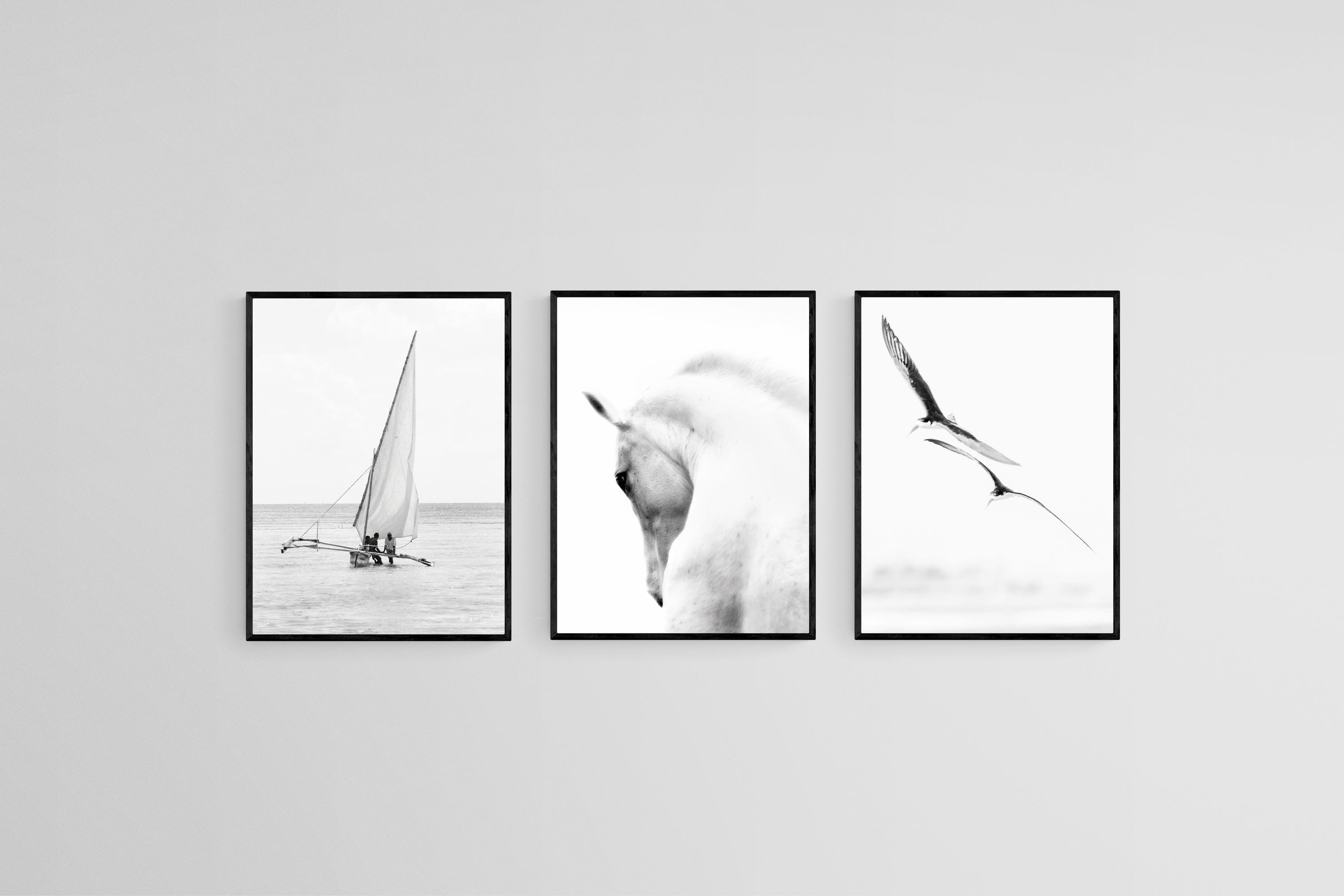 High Key Set-Wall_Art-45 x 60cm (x3)-Mounted Canvas-Black-Pixalot