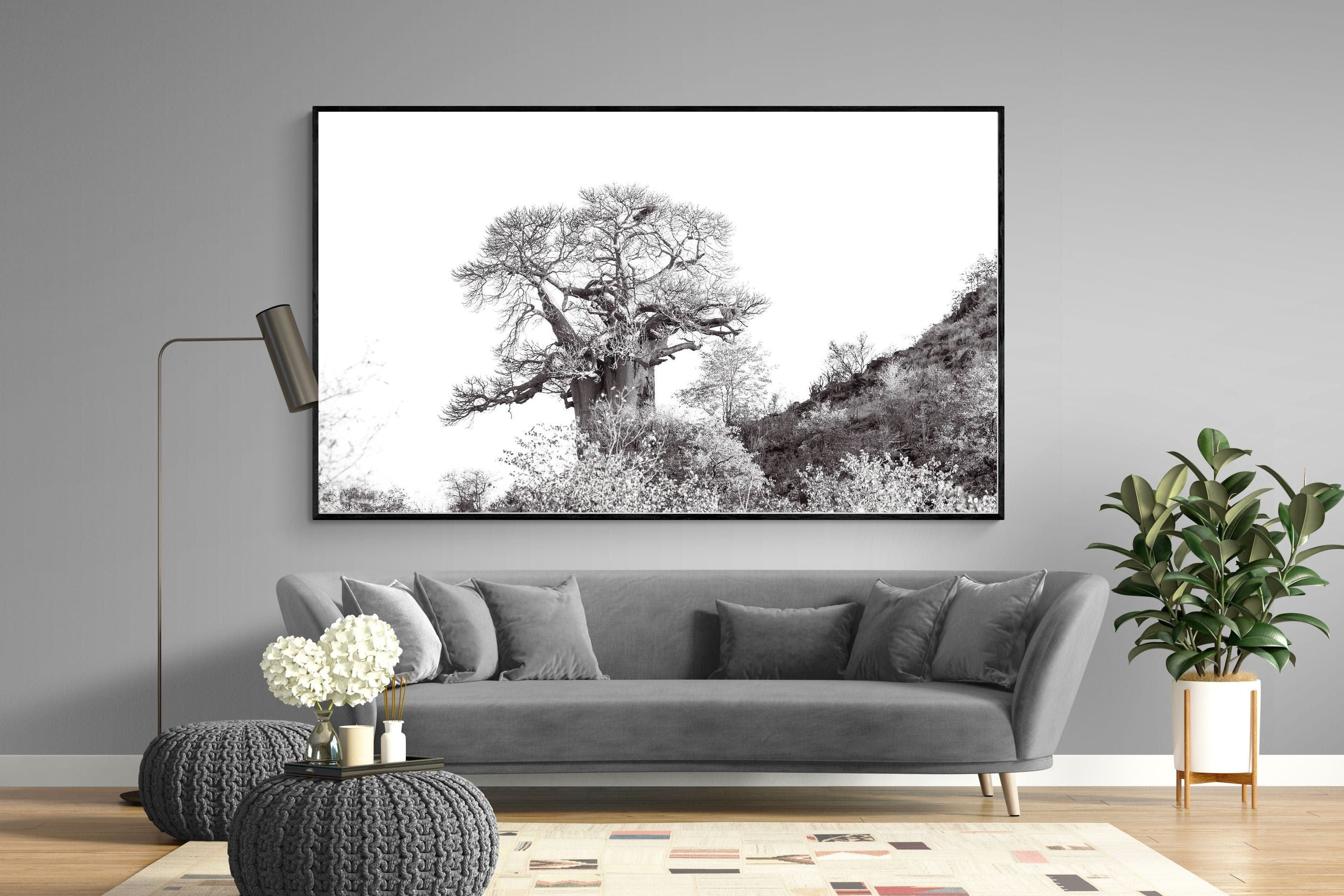 Hillside Baobab-Wall_Art-220 x 130cm-Mounted Canvas-Black-Pixalot