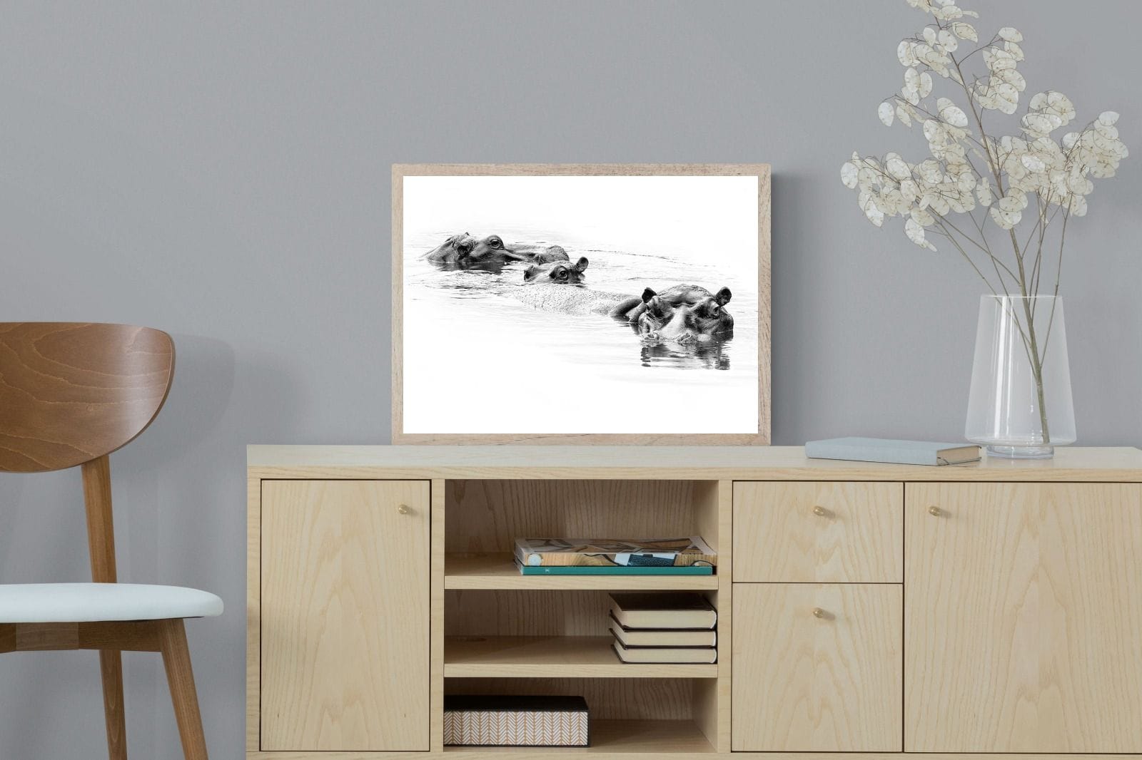 Hippo Trio-Wall_Art-60 x 45cm-Mounted Canvas-Wood-Pixalot