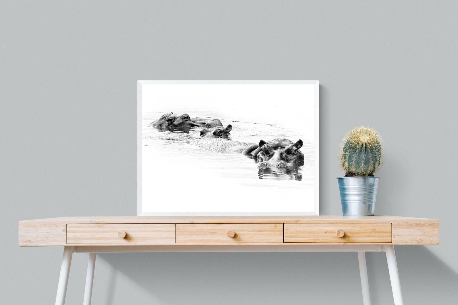 Hippo Trio-Wall_Art-80 x 60cm-Mounted Canvas-White-Pixalot