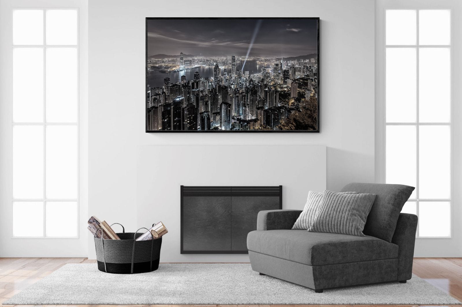 Hong Kong Harbour-Wall_Art-150 x 100cm-Mounted Canvas-Black-Pixalot