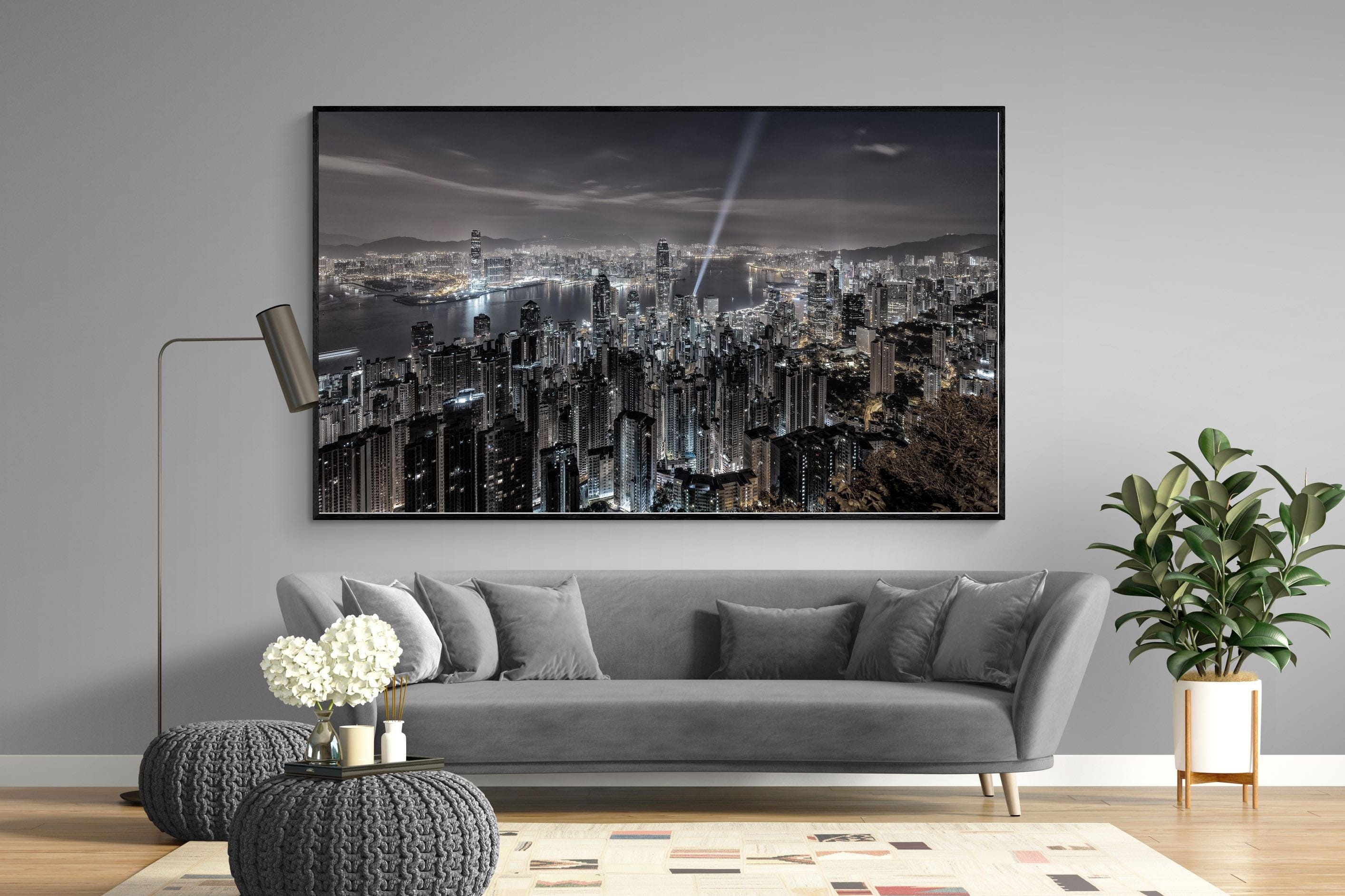 Hong Kong Harbour-Wall_Art-220 x 130cm-Mounted Canvas-Black-Pixalot